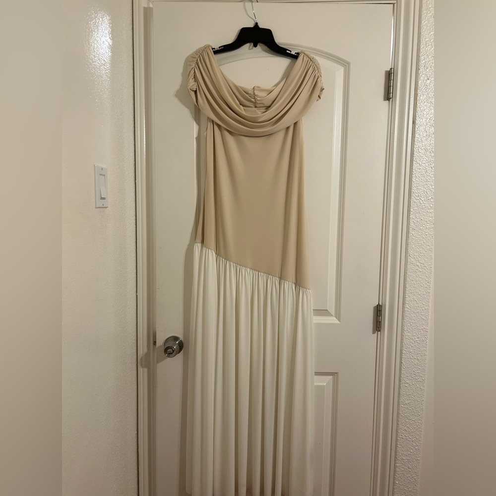 Club L London DOROYTA Cream White Asymmetric-Neck drop waist  Maxi Dress Sz 12 - Picture 2 of 12